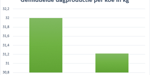 Gemiddelde dagproductie per koe in kg
